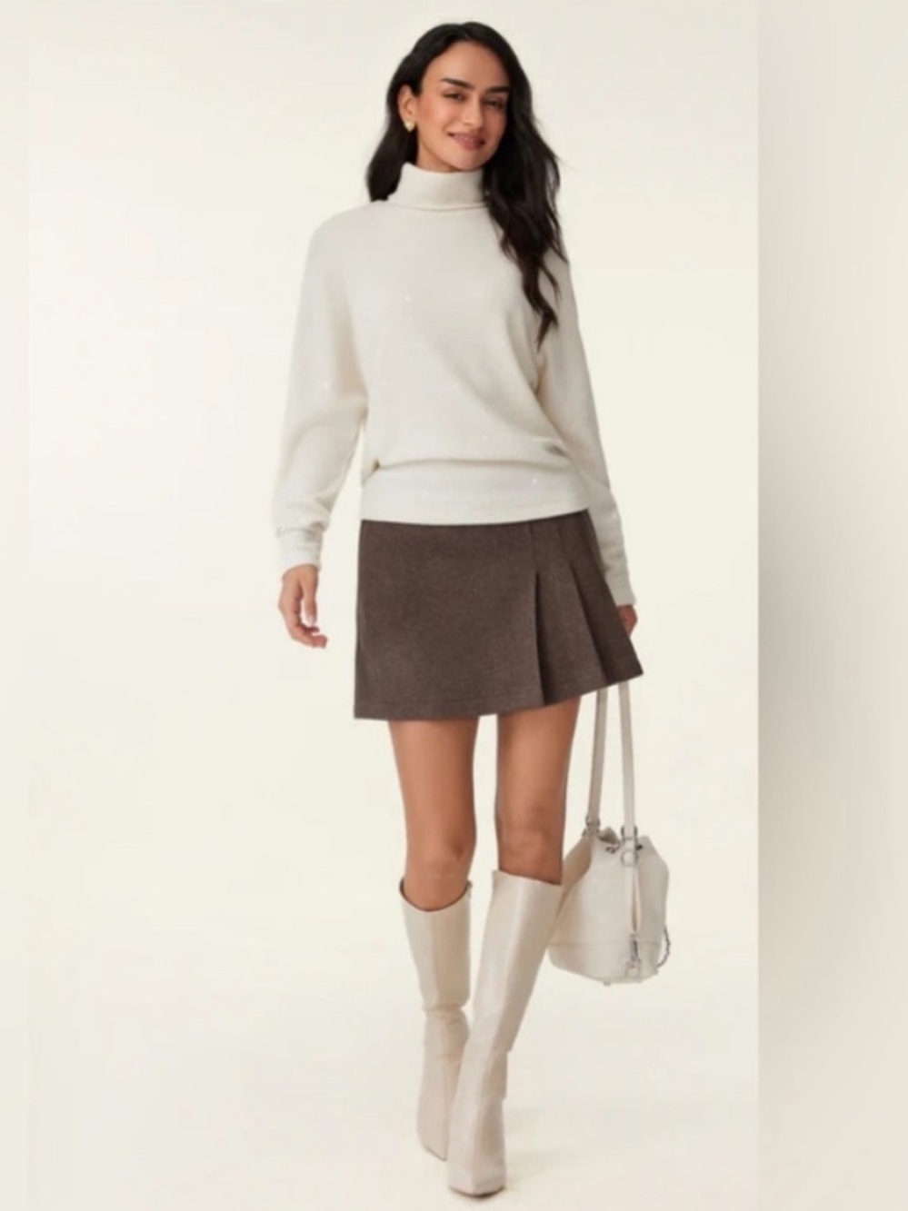 NWT OGL Shimmering Tinsel Knit Turtleneck Brami Top -  Light Ivory Size M